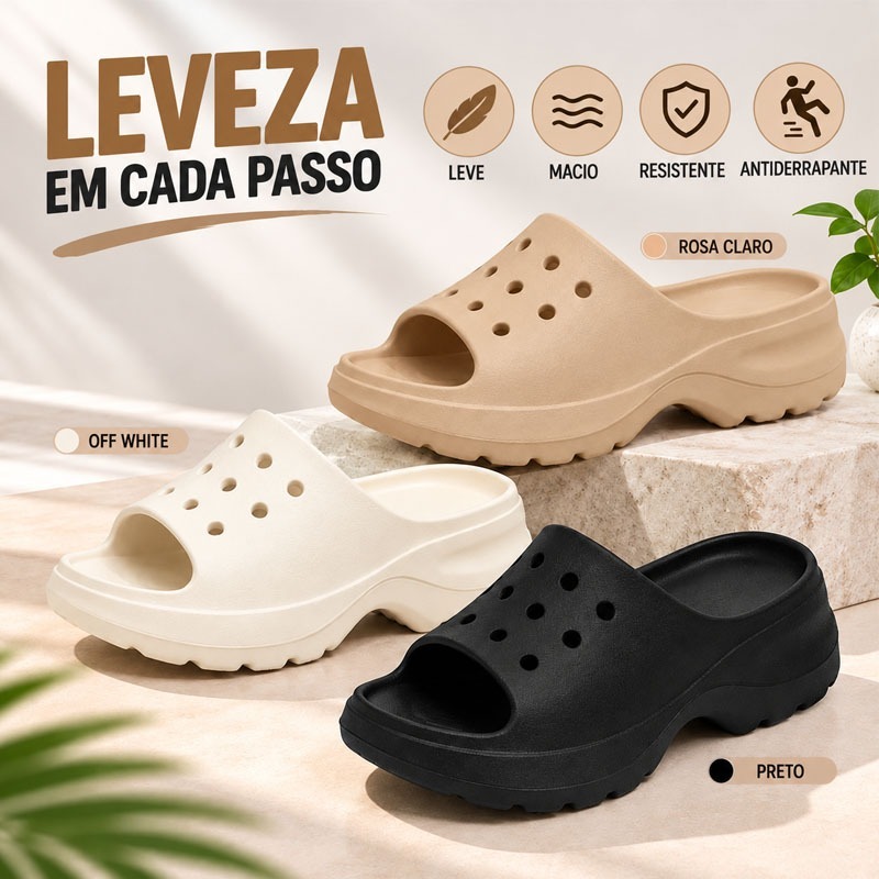 Chinelo Feminino Plataforma EVA Confortável Leve Antiderrapante com Furos Casual para Dia a Dia