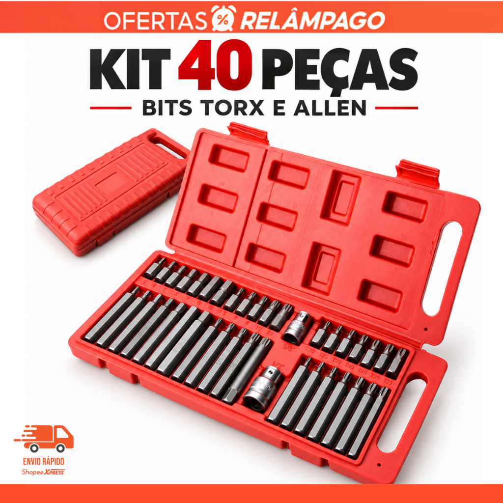 Kit 40 Peças Jogo de Bits Torx e Allen Multidentada Várias Medidas Qualidade Premium ZBROTHERS