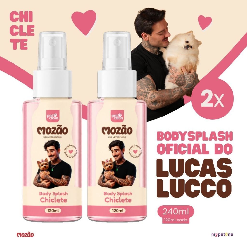 Kit 2 Body Splash Pet Chiclete 120ml Mozão Lucas Lucco - Perfume Colônia Para Cães e Gatos Spray