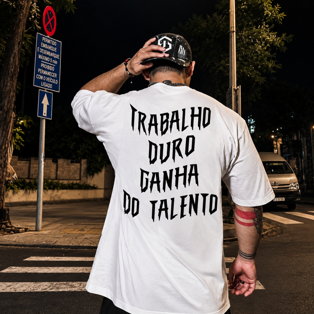 Camiseta Oversized Streetwear Trabalho Duro Academia