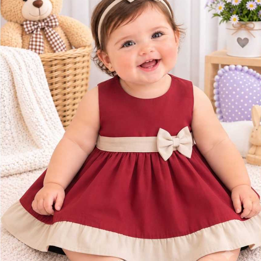 Vestido Menina Curto de Verão Bebê Kids Fresquinho e Confortável Cores