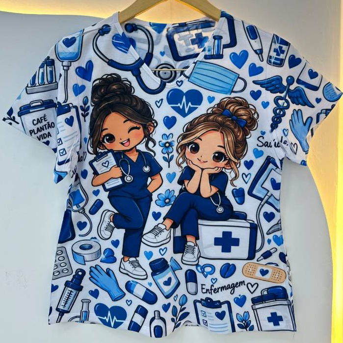 CAMISA ENFERMAGEM SAUDE BLUSA GOLA V ESTAMPADA PERSONALIZADA ENVIO EM 24 HORAS OFERTA
