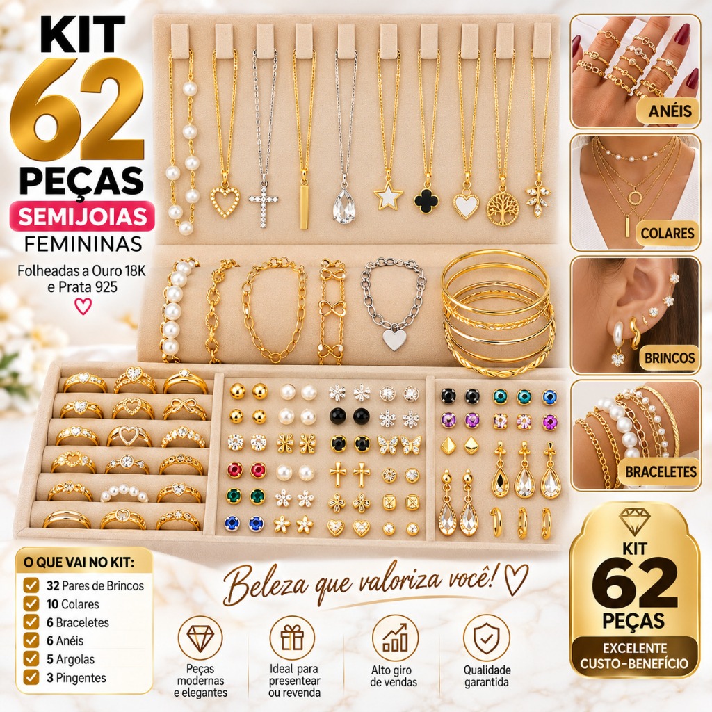 Semi Joias 62 BANHO Kit COMPLETO Folheados Para Revenda