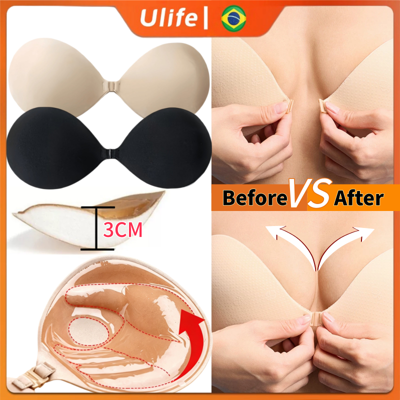 Sutiã Adesivo de Silicone Invisível e Confortável Sem Alças Push-Up Reutilizável para Vestido de Casamento e Festa
