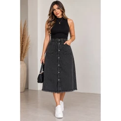 Saia Jeans Midi Evangélica Feminina Premium Elegante Confortável