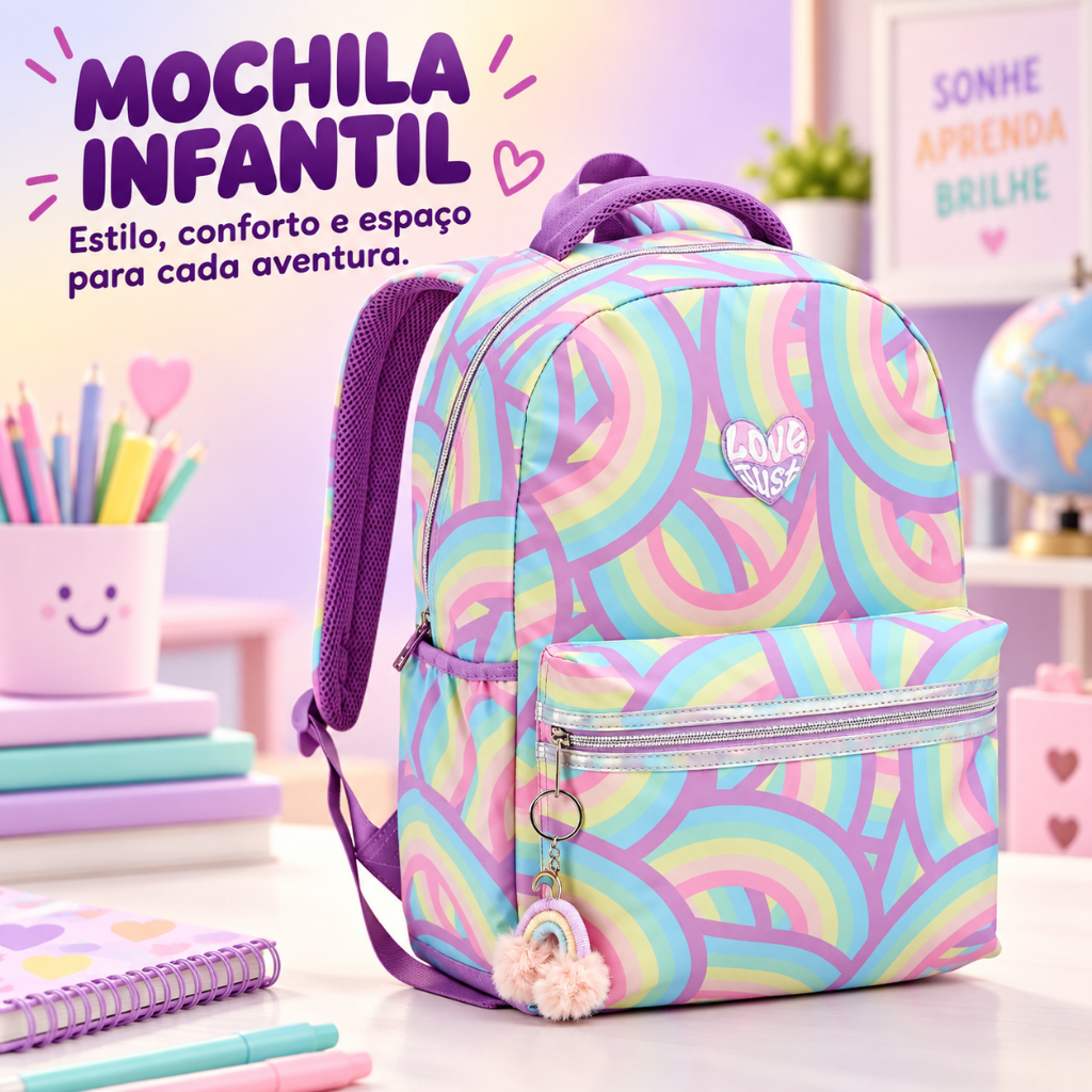 Mochila Reforçada Espaçosa Meninas Juvenil 18L De Costas