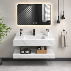 Bancada de Porcelanato Com Cuba de Cerâmica e Espelho com Led