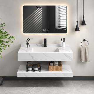 Bancada de Porcelanato Com Cuba de Cerâmica e Espelho com Led