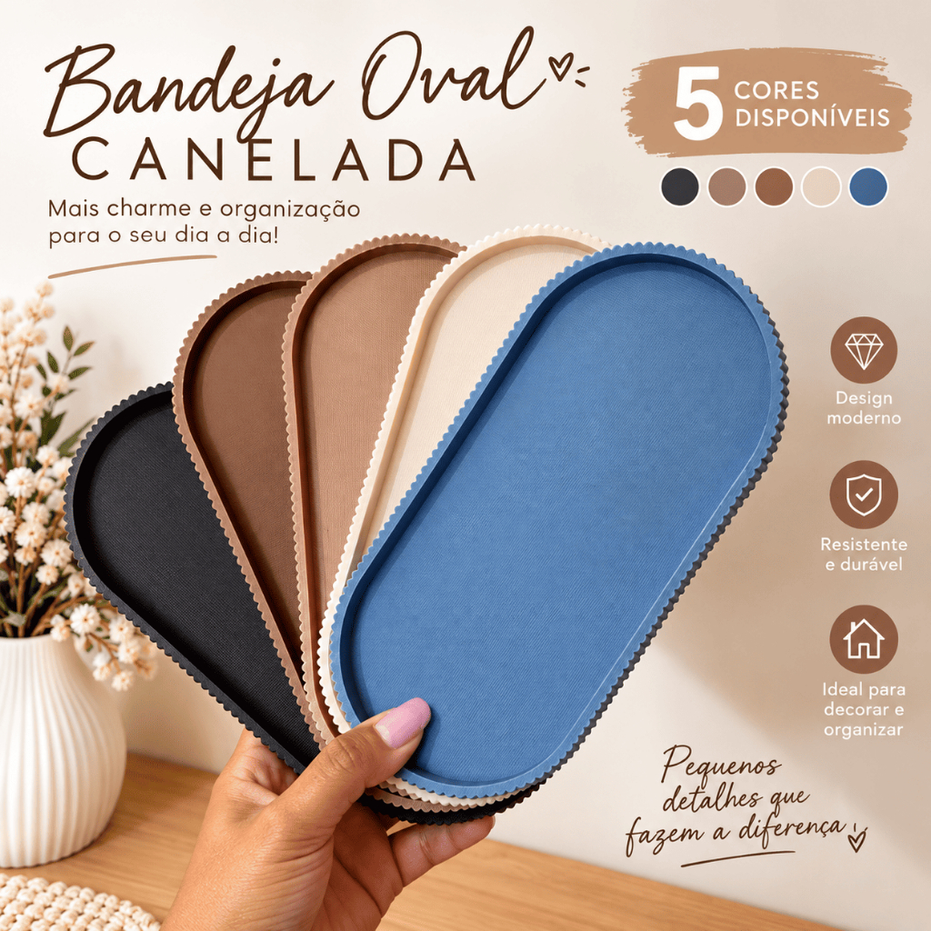 Bandeja Organizadora Decorativa Oval Canelada Porta Chaves Joias Relógio Mesa