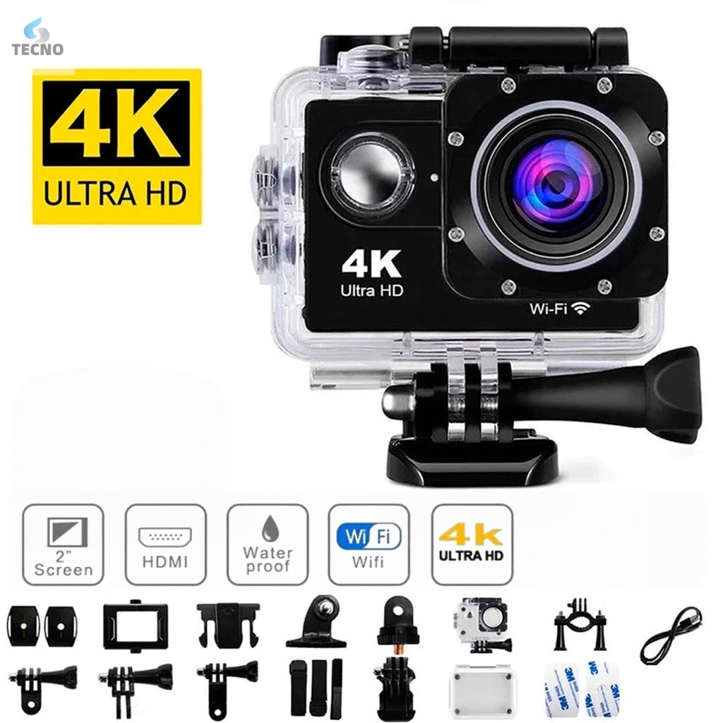 Câmera de ação 4K Ultra HD WiFi 30 metros à prova d'água com controle remoto Tecno Shop
