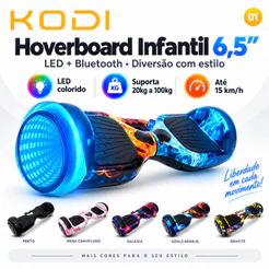Hoverboard Infantil 6.5" KODI | Skate Elétrico com LED, Equilíbrio Inteligente e Base Antiderrapante