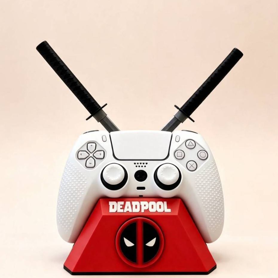 Suporte para Controle PS5 e Xbox Deadpool com Katanas | Base Organizador Gamer para Mesa e Setup