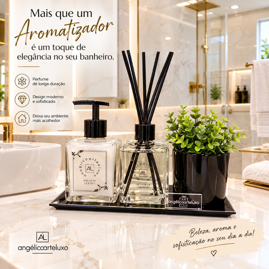 Kit Lavabo Banheiro Luxo Cubo Cristal Preto