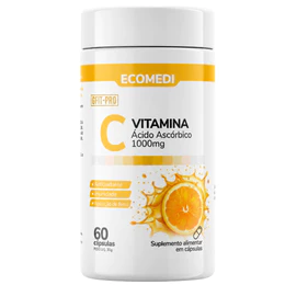Vitamina C 1000mg 60 Cápsulas Ácido Ascórbico Alta Concentração Zero Lactose Ecomedi