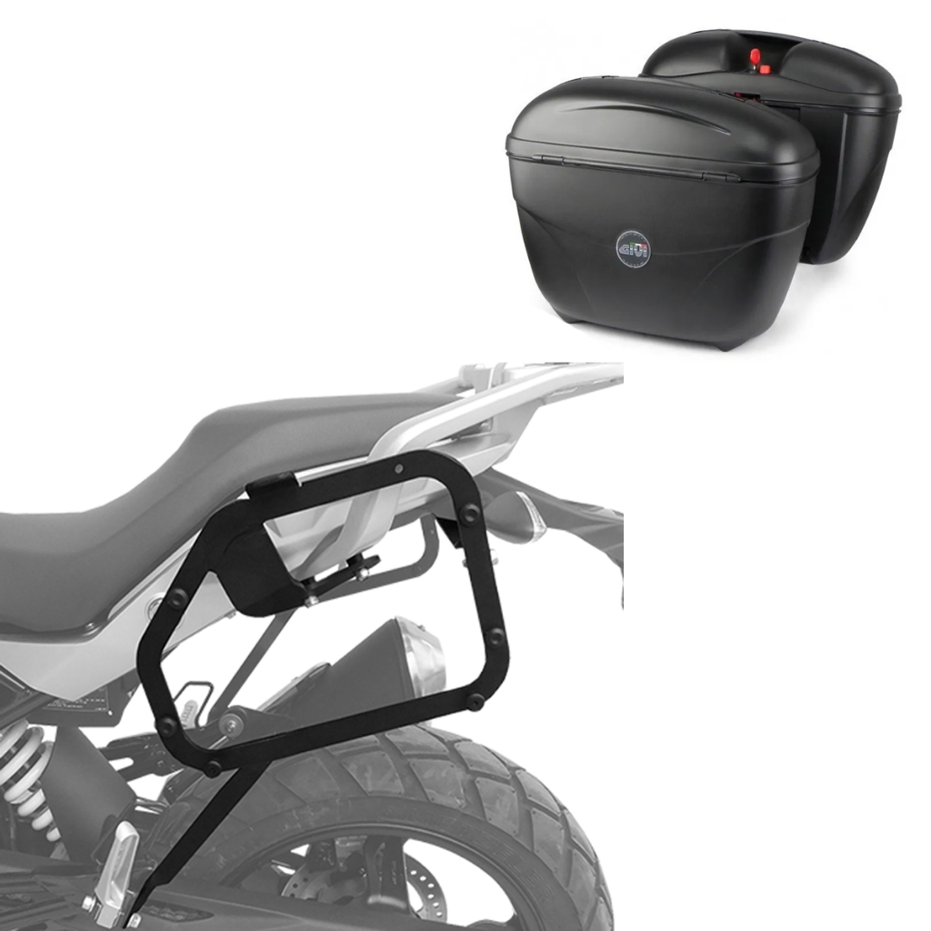 Kit Suporte Baú Lateral Scam + Par Baú Givi Monokey E21N 21 Litros Bmw G 310gs - 2018 em Diante