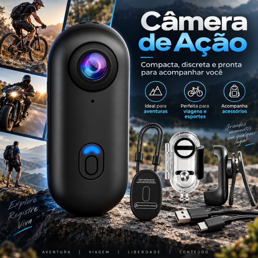 Mini Câmera Esportiva 1080P HD Action Cam Prova D'Água para Moto Bike Capacete Esportes Radicais