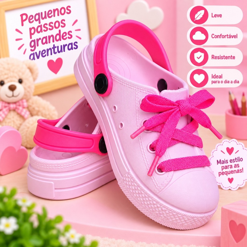 Babuche Tenis Infantil Para Menina Leve Confortável e Macio Com Cadarço Para Escola E Passeio