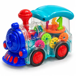 Trem Infantil Transparente Engrenagens Luz Som Bate Volta
