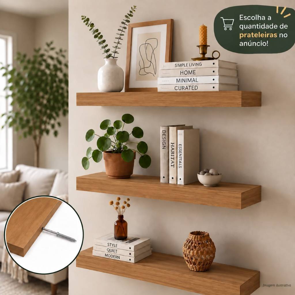 Prateleira Freijó 40x20 Grossa 30mm MDF Suporte Invisível