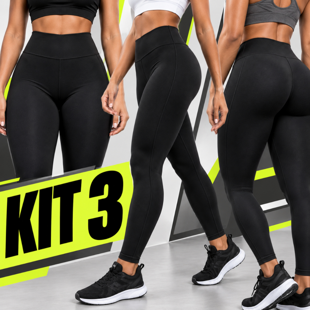 Legging Feminina Academia Kit 3 Zero Transparência Esporte Treino Crossfit Reforçada Fitness Cintura Alta