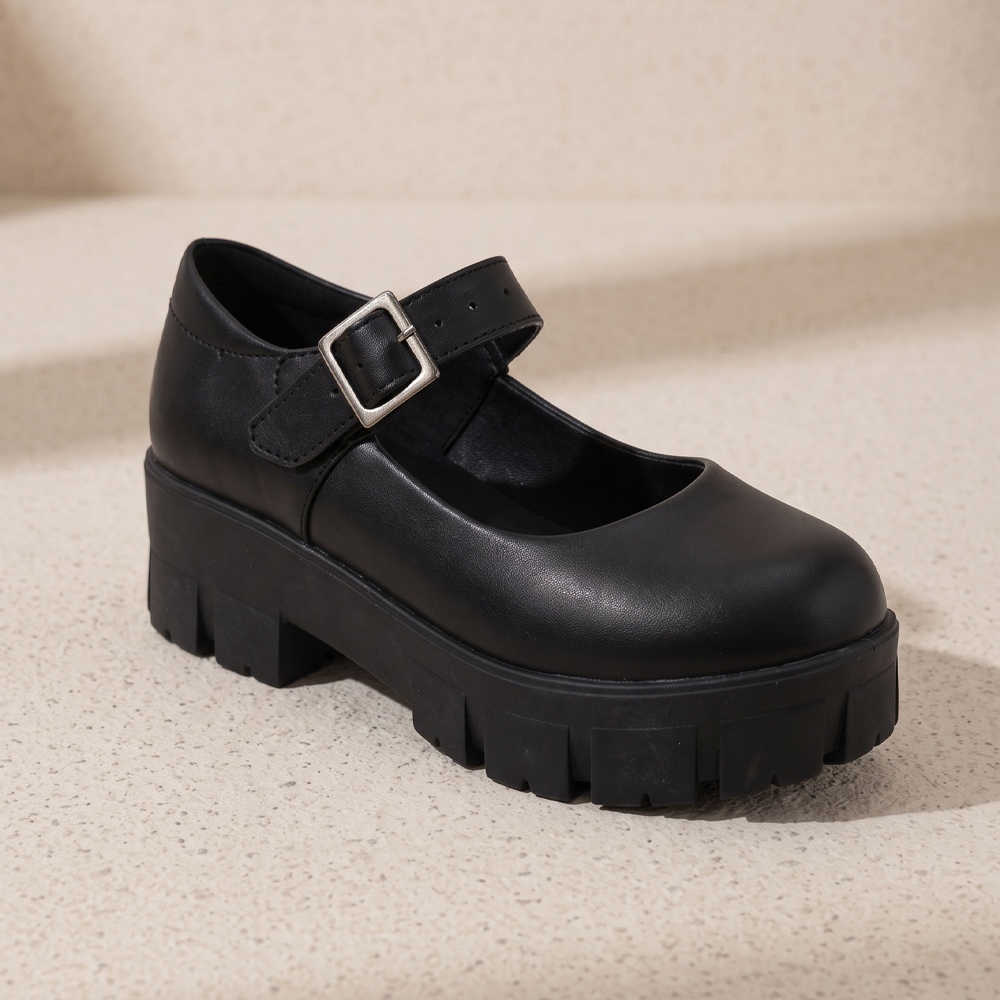 Sapato Feminino Mary Jane Tratorado com Fivela Moda Inverno Tendência Grunge Chucky Ref: 177