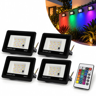 Kit 1 a 4 Refletor LED 200W Colorido RGB IP66 Holofote À Prova d'Água Bivolt Com Controle Remoto 