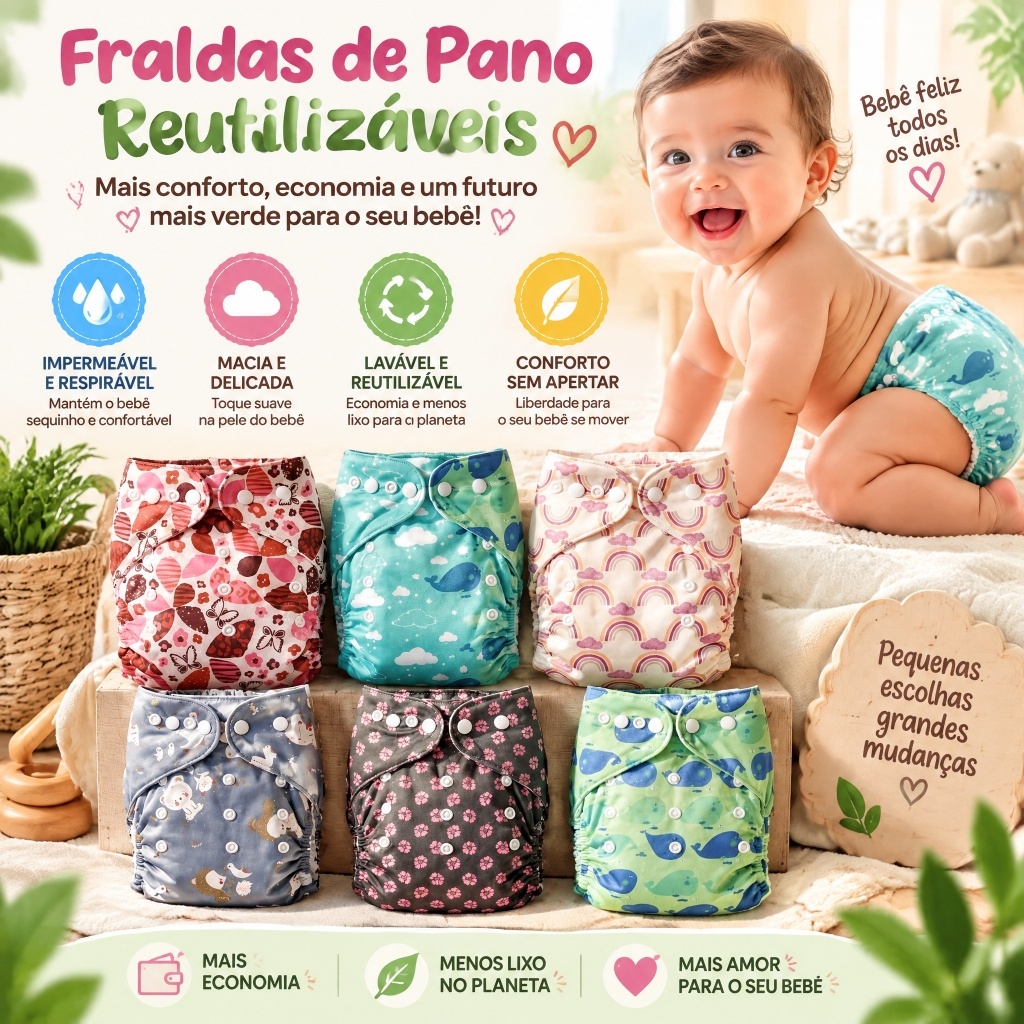 Fralda Ecológica de Natação Infantil Reutilizável Ajustável Para Bebês Impermeável Conforto