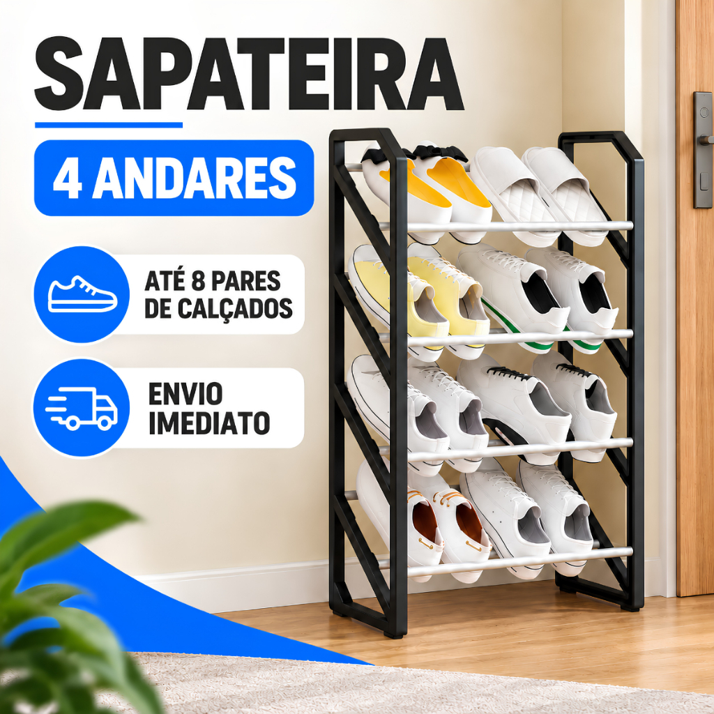Sapateira Organizadora 4 Andares Desmontável 8 Pares Prateleira para Sapatos Tênis Calçados Quarto Hall de Entrada