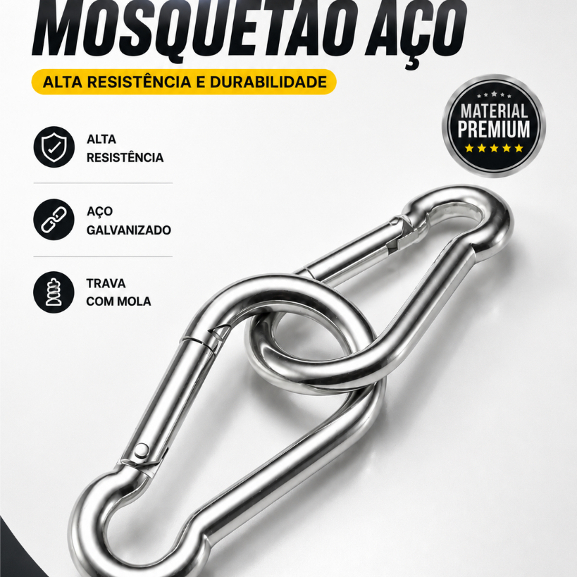 Kit 10 Mosquetão Aço Carbono 7cm 7x70 Trava Simples Academia Suporta 180kg