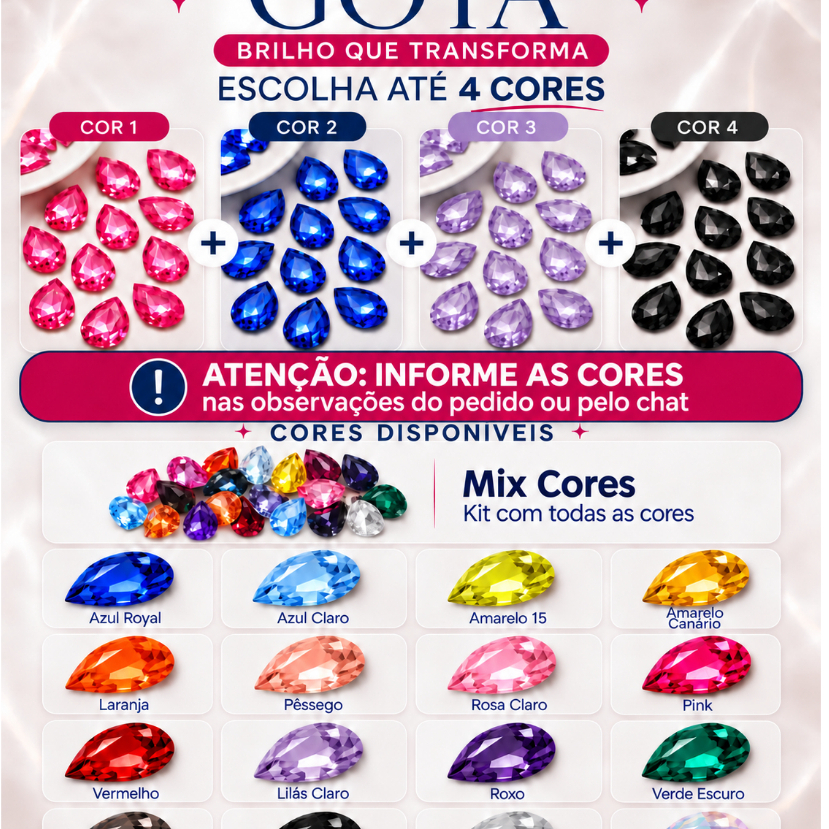 Kit até 400un Chaton Gota Pingo 10x14mm Acrílico Sem Furo Strass Colagem Customização Vestido Roupa Bordado