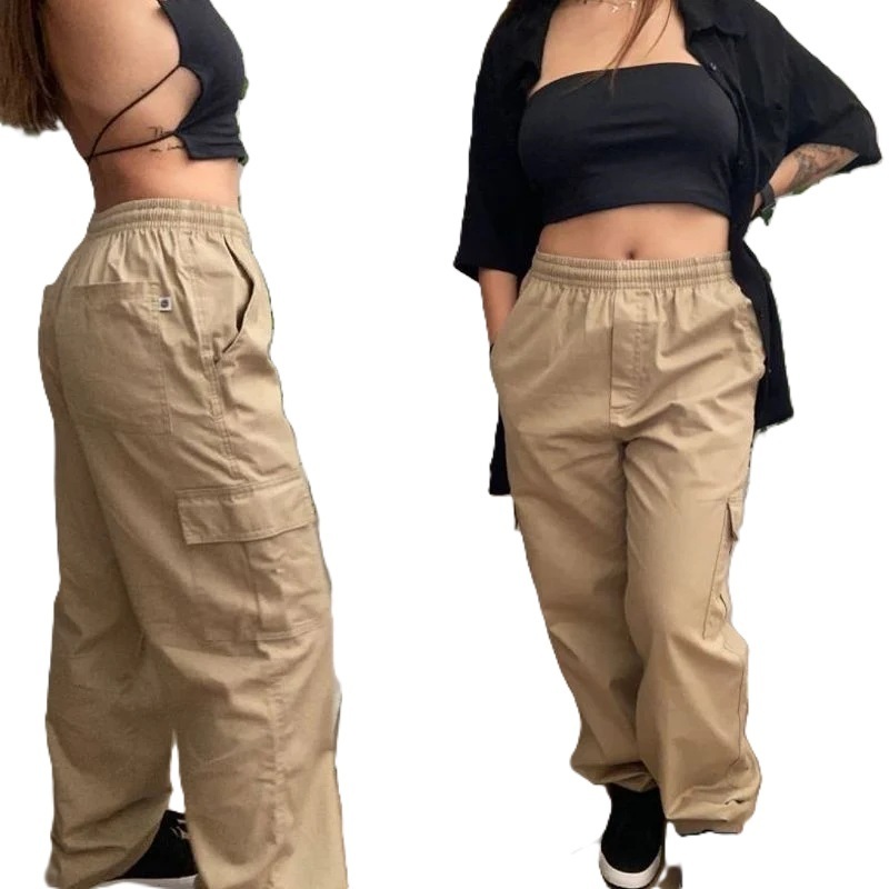 Calça Wide Leg Cargo Feminina Skatista jeans ou Sarja Cordão Varias Cores