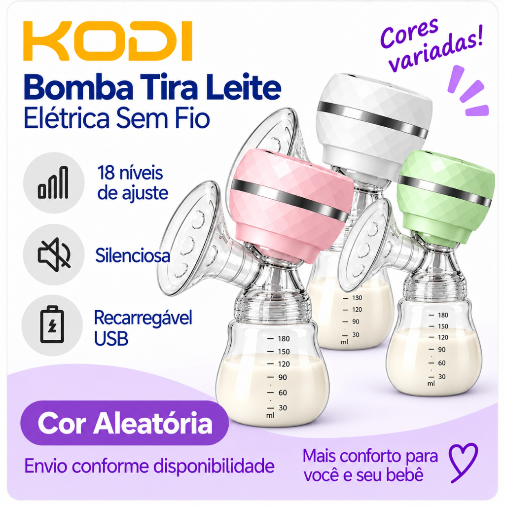 Bomba Tira Leite Elétrica KODI Silenciosa Recarregável Ajuste de Sucção Confortável para Mães