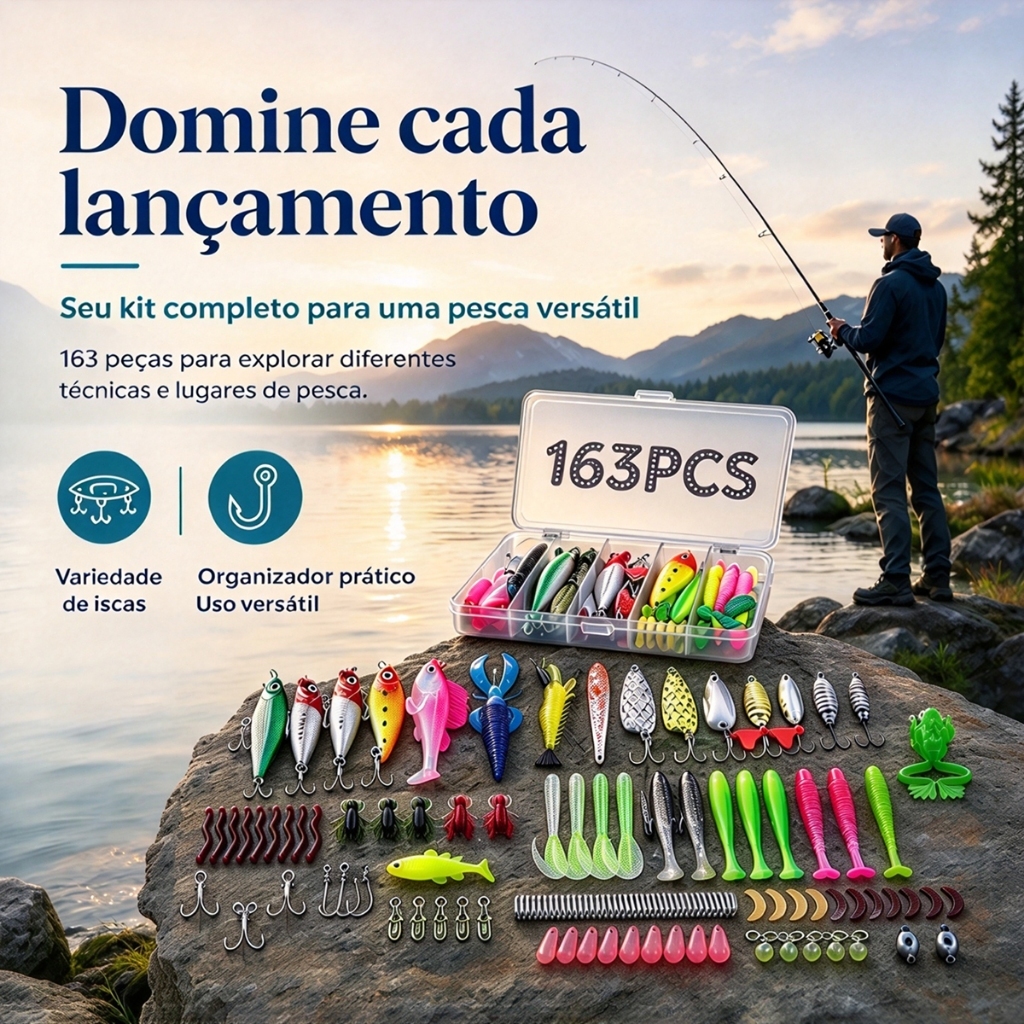 Kit Isca Artificial Pesca 163/133/107 Unidade Isca Dura Macia Rã Lagosta Anzóis Acessórios para Iniciante e Profissional