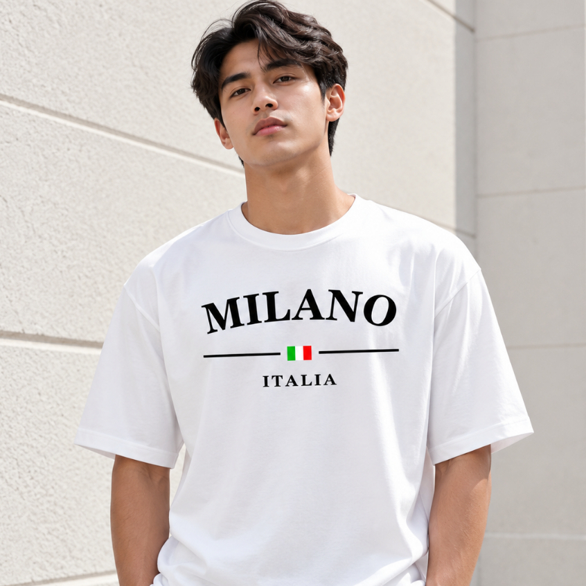 Camiseta Streetwear Masculina Estampada Milano Itália 100% Algodão Premium Manga Curta Gola Redonda Casual Unissex Verão