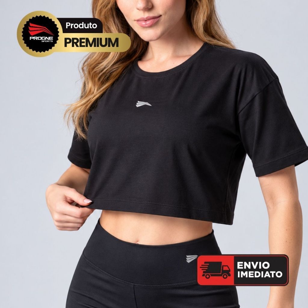 Blusa Cropped Feminina Oversized Malha Soft Plus - Progne Sports - Não Fica Transparente - Fitness Pilates e Dia a Dia
