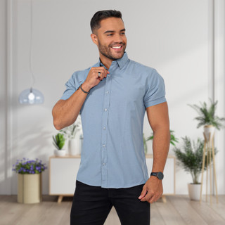 Camisa manga curta slim fit luxo algodão sem bolso não amassa