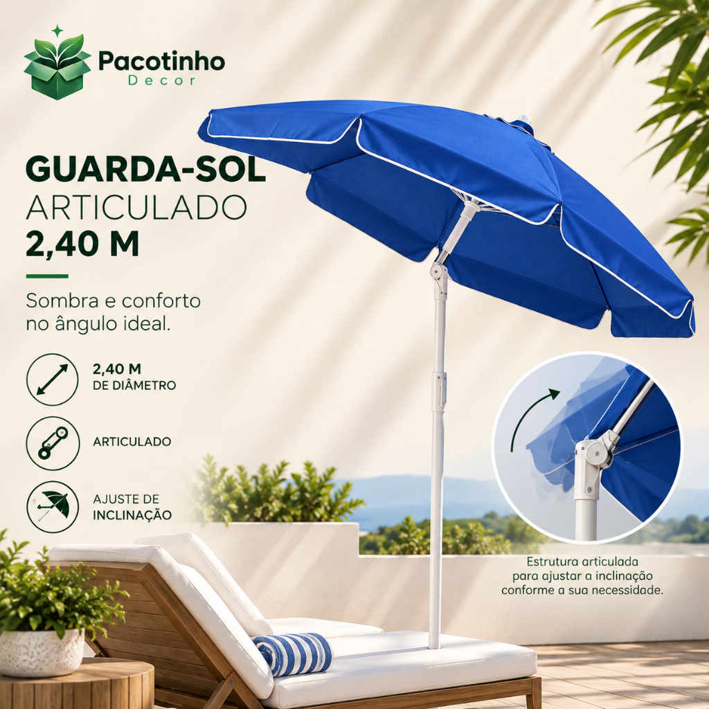 Guarda Sol Gigante 2,40m Articulado Praia Piscina Respirável Uv Piscina Sombrinha Grande para Verão