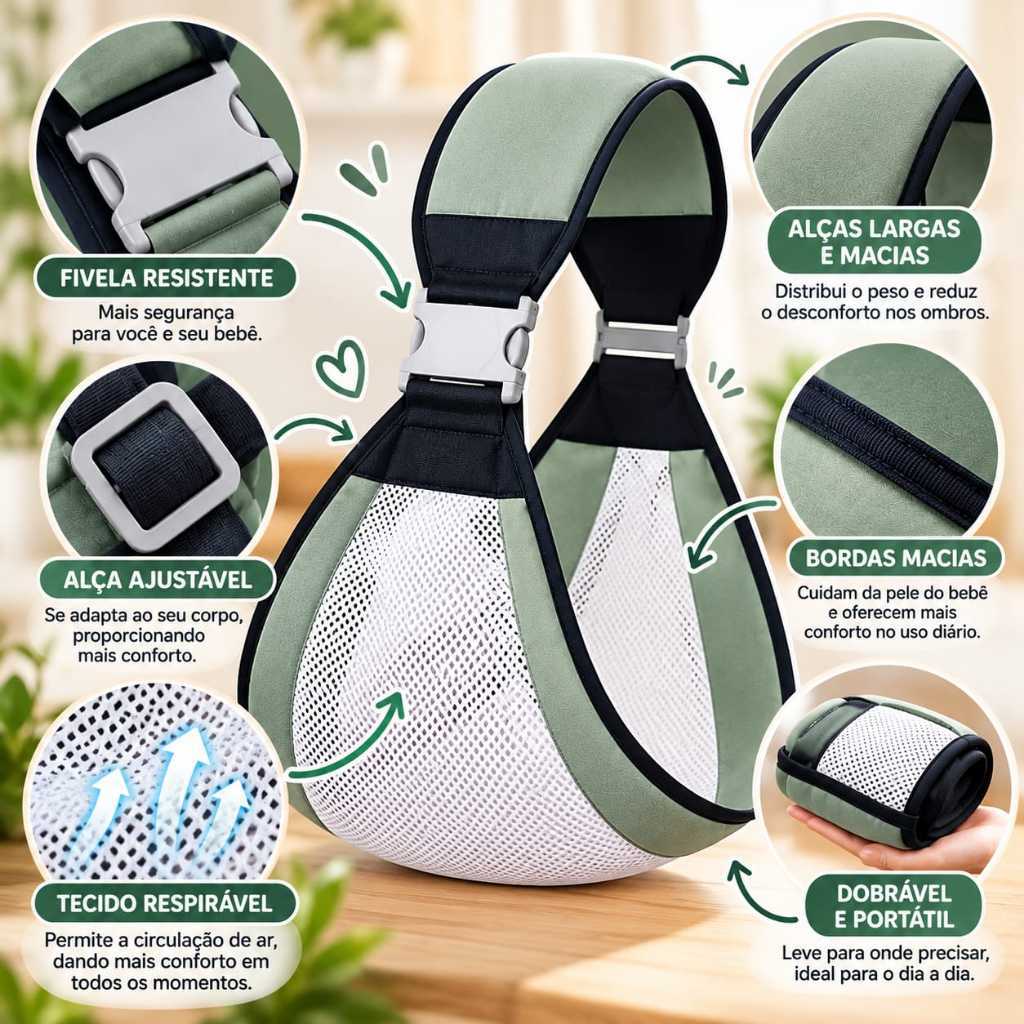 Sling Canguru Carregador de Bebê Ajustável Respirável Ergonômico Porta Bebê Até 18kg