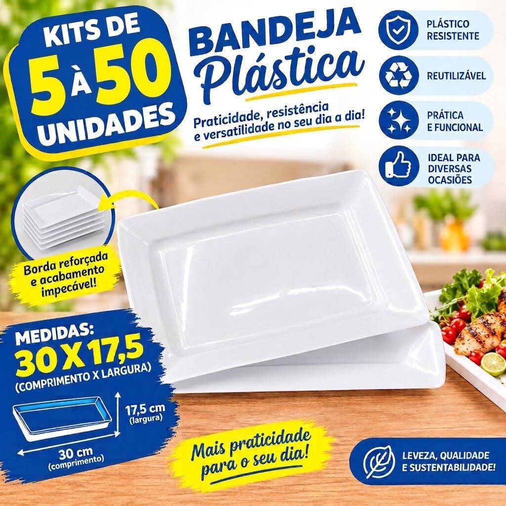 Kit 5 à 50 Bandejas Petisqueira Plástico Branca ideal para Lanches Porções Petisco Festas Lanchonete Churrasco confrater