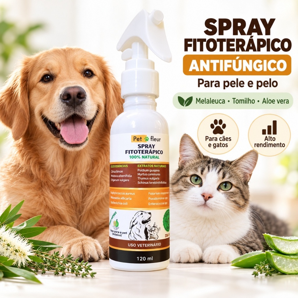 Spray  Melaleuca Natural  Fitoterapico Herbal peles e pelos Caes e gatos
