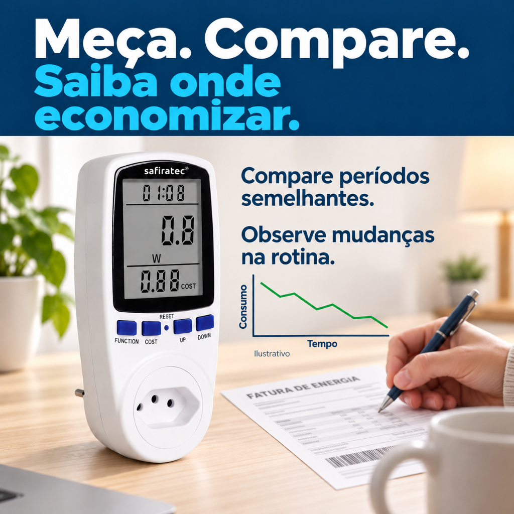 Medidor Consumo Energia Elétrica Tomada Safiratec Bivolt 3600W Geladeira Ar Condicionado Air Fryer — imagem 2 de 2
