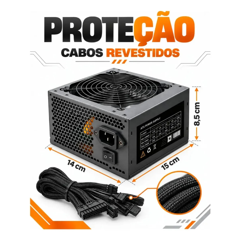 Fonte ATX Aitek Delta Bivolt para PC 500W 600W ou 700W Cooler 120mm