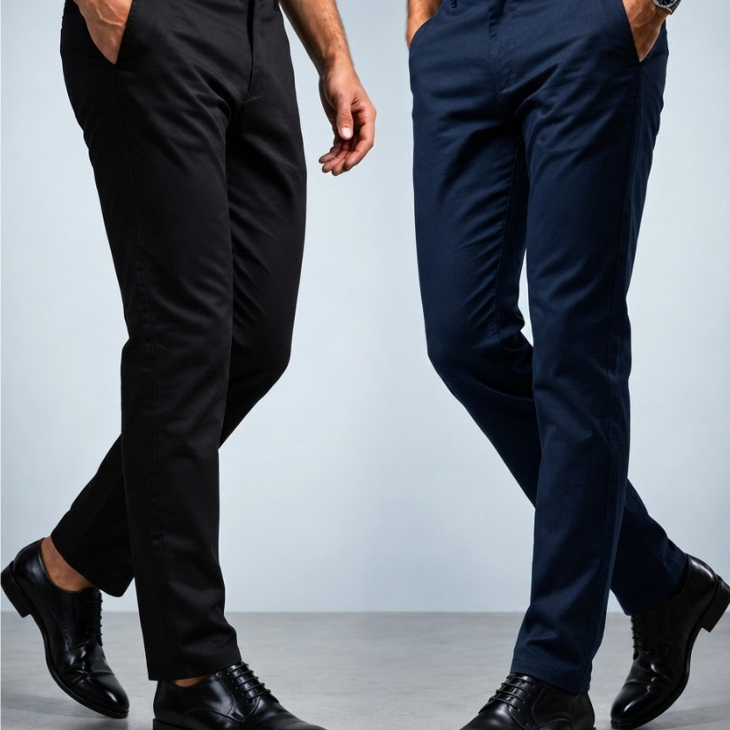 Kit 2 Calças Masculinas Social Slim Sarja com Elastano