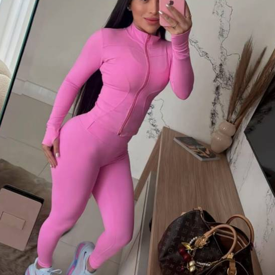 conjunto feminino corta vento jaqueta e calça leggin compressão poliamida blusa modeladora academia treino corrida