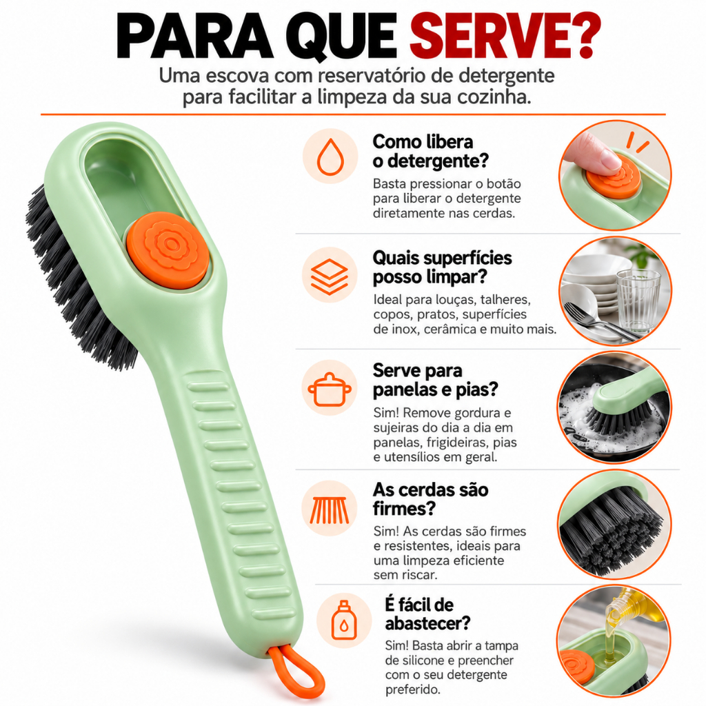 kit 2 Escovas Multiuso C/Dispenser Reservatorio P/Detergente Sabão Escovinha com Cabo Para Limpeza — imagem 2 de 2