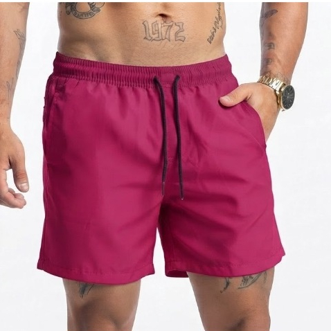 Shorts Masculino Tactel Elastano Leve Confortável Dois Bolsos Laterais e Um Bolso Traseiro