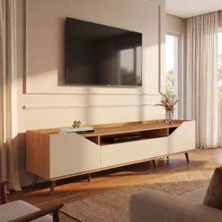 Rack Nice 100% MDF 3 Porta e Pés Estilo Retrô para TV até 65