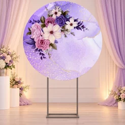 Painel Redondo Floral 1,50m Decoração de Festa Sublimado em Tecido Veste Fácil