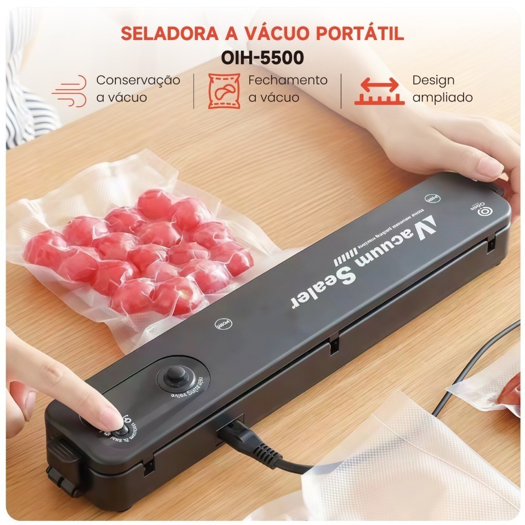 Seladora a Vácuo Portátil Oásis OIH-5500 90W Bivolt 100-240V com 10 Sacos para Uso Doméstico