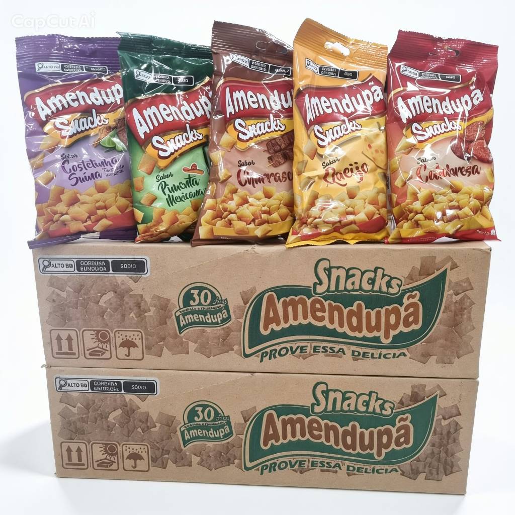 2 Caixas Salgadinho Amendupã 40g (Total 40 Pacotes) Escolha o Sabor - Econômico Revenda Lanche Atacado